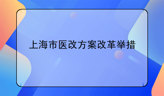 上海市医改方案改革举措