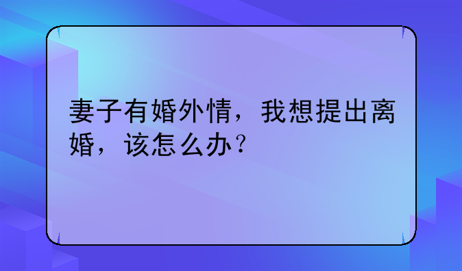 妻子有婚外情，我想提出离婚，该怎么办？