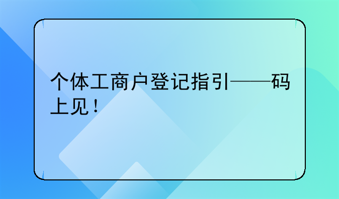 个体工商户登记指引——码上见！