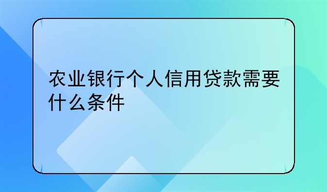 农业银行个人信用贷款需要什么条件