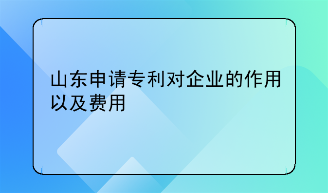 山东申请专利对企业的作用以及费用