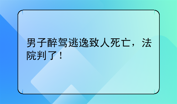 男子醉驾逃逸致人死亡，法院判了！