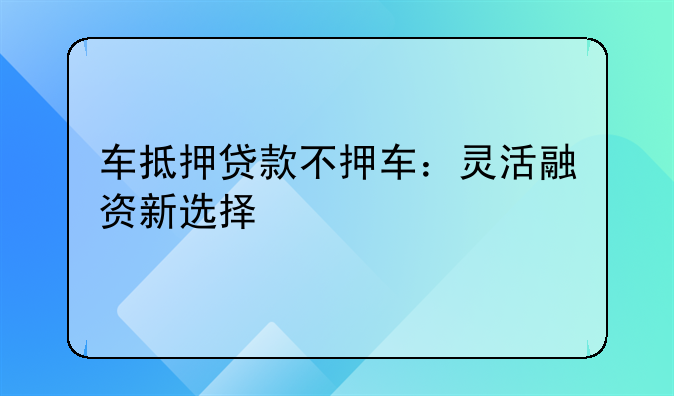 车抵押贷款不押车：灵活融资新选择