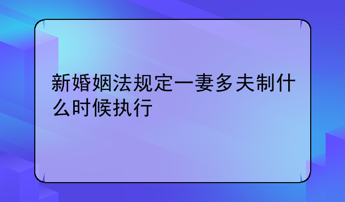 新婚姻法规定一妻多夫制什么时候执行