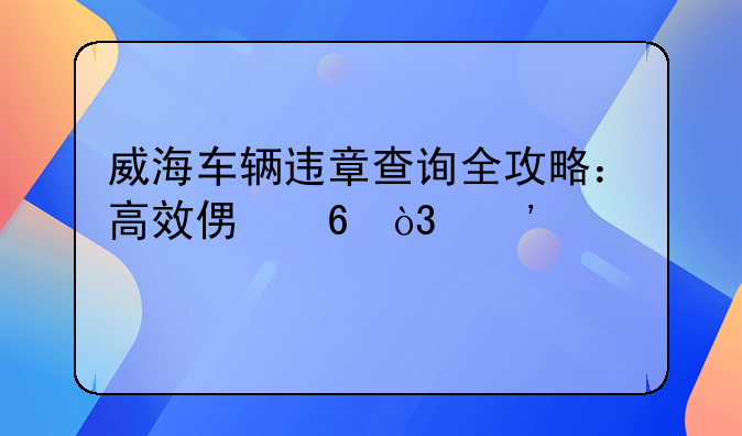 威海车辆违章查询全攻略：高效便捷，安全出行