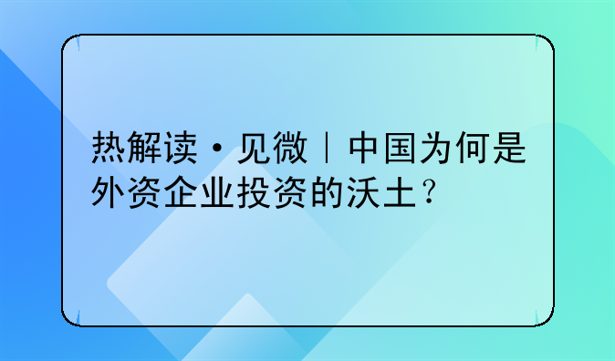 热解读·见微｜中国为何是外资企业投资的沃土？