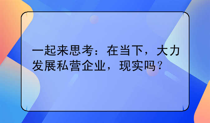 一起来思考：在当下，大力发展私营企业，现实吗？