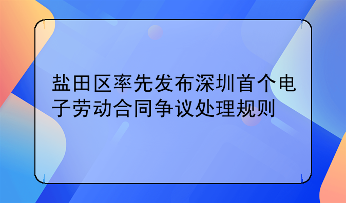 盐田区率先发布深圳首个电子劳动合同争议处理规则