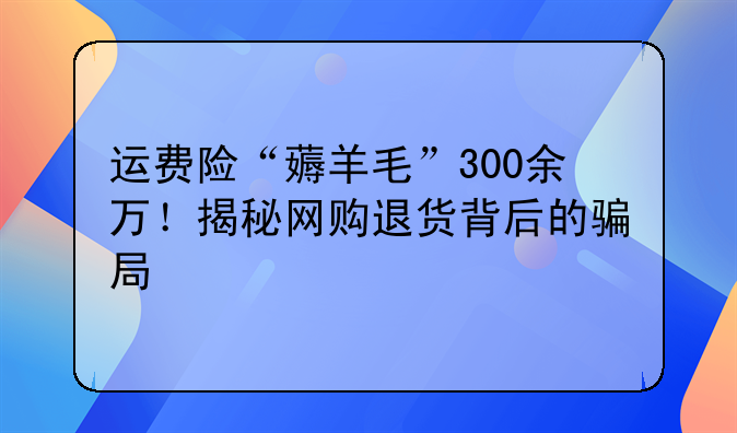 运费险“薅羊毛”300余万！揭秘网购退货背后的骗局