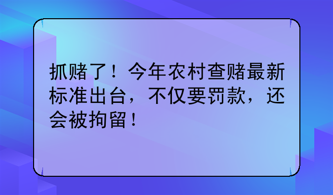 抓赌了！今年农村查赌最新标准出台，不仅要罚款，还会被拘留！