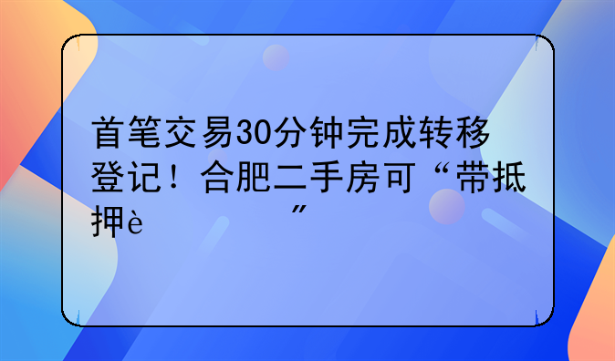 首笔交易30分钟完成转移登记！合肥二手房可“带抵押过户”