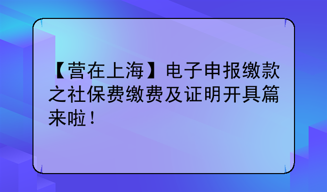 【营在上海】电子申报缴款之社保费缴费及证明开具篇来啦！