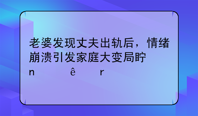 老婆发现丈夫出轨后，情绪崩溃引发家庭大变局真相令人震惊