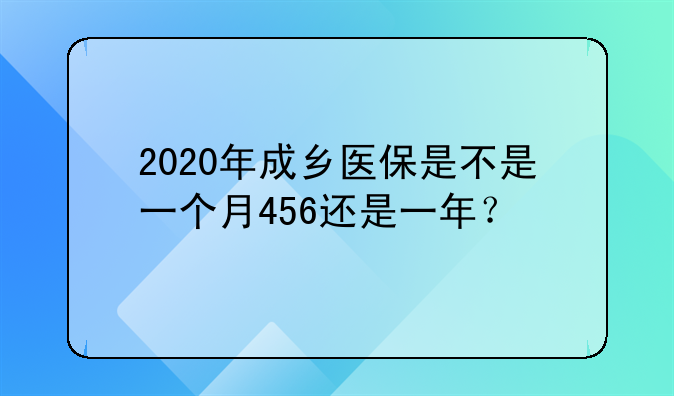 2020年成乡医保是不是一个月456还是一年？